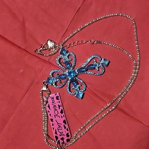Gorgeous Blue Rhinestone Cross Necklace